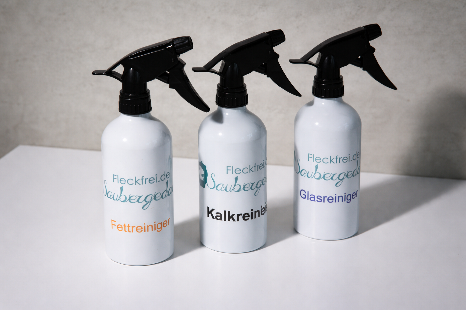 Fleckfrei eigene Pflegeprodukte - Fettloeser, Kalkloeser, Glasloeser